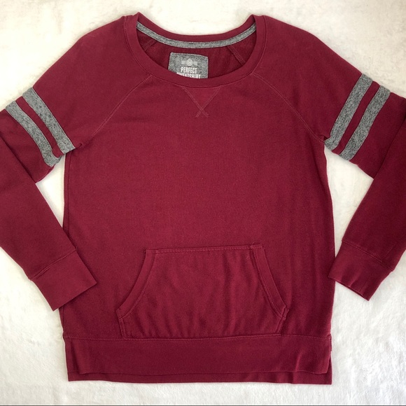 SO perfect sweatshirt pullover color block varsity stripe burgundy maroon top M - Picture 7 of 9